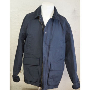 J Crew MensXL Black Utility Field Coat Pockets Full Zip Cotton Lined